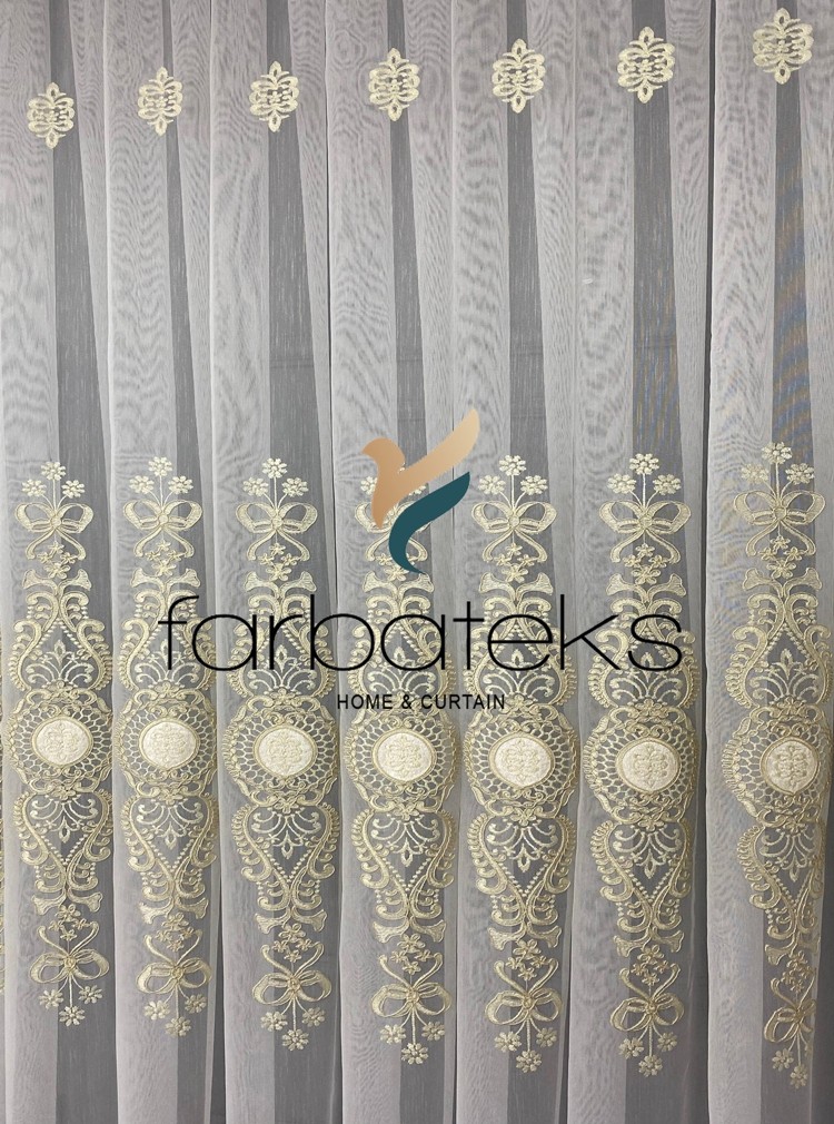 Ottoman Gold Altın Kort Nakılşlı Salon Tül Perde Ottoman Gold Altın Kort Nakılşlı Salon Tül Perde